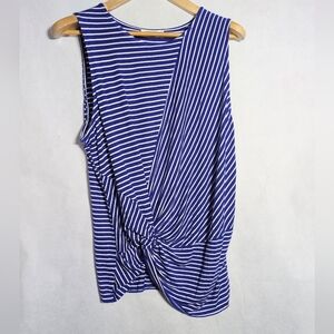 Zenana Outfitters Navy Striped Knot Tank Top